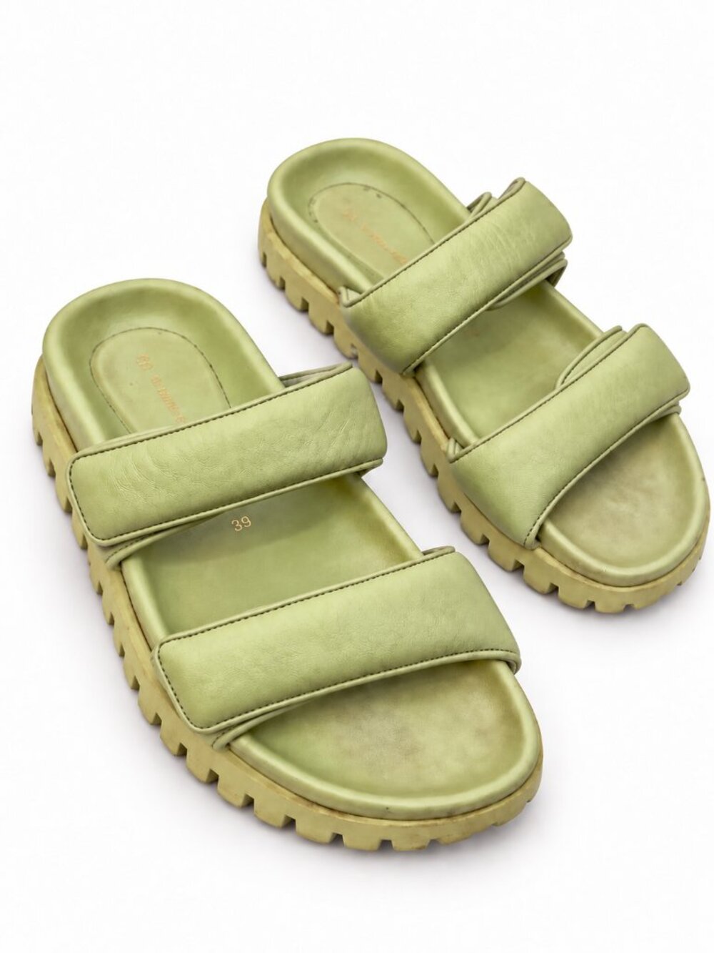 Gia Borghini Light Olive Green Dual-Strap Slide Sandals